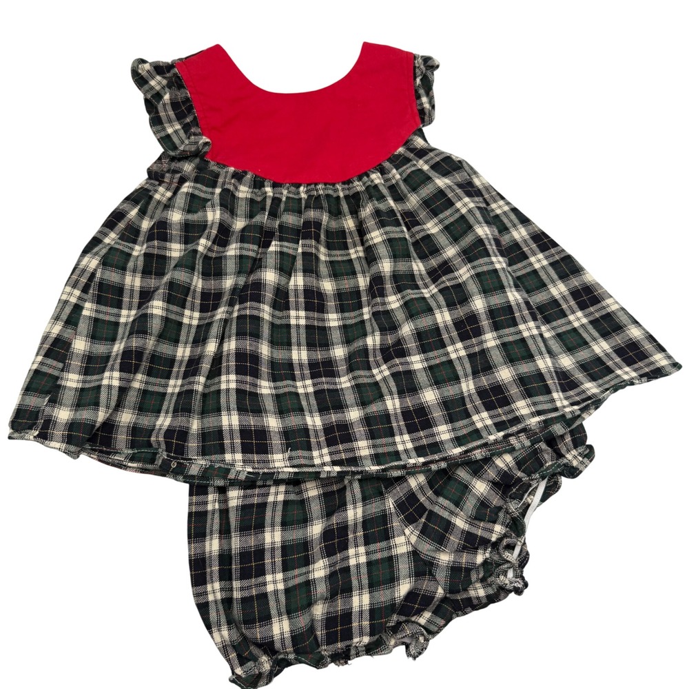Ricrac & Ruffles Christmas Plaid Dress and Bloomer Set 24M Red Green baby girls